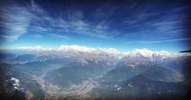 A panoramic view of Dhaulagiri and Annapurna as seen from the cockpit of Nepali Airlines flight MA60 at 16,500 ft on Wednesday.