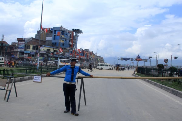 Roads are blocked for the Constituent Assembly by-elections at Koteshwor Chok on Sunday.