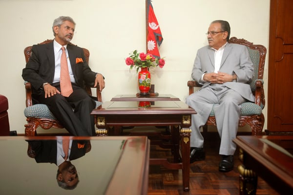 Indian Foreign Secretary S Jaishankar met with UCPN (M) Chair Pushpa Kamal Dahal as Indian Prime Minister Narendra Modi's special envoy in Kathmandu on Friday.