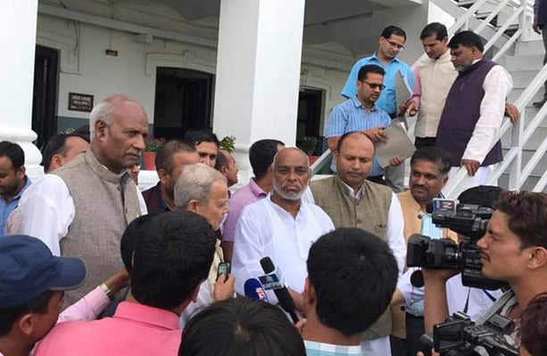 Top leaders of Rashtriya Janata Party Nepal (RJPN) talk to journalists after registering their party at the Election Commission on Friday. RJPN did not participate in the first two phases of local elections, but is expected to participate in the third phase in Province 2 on 18 September.