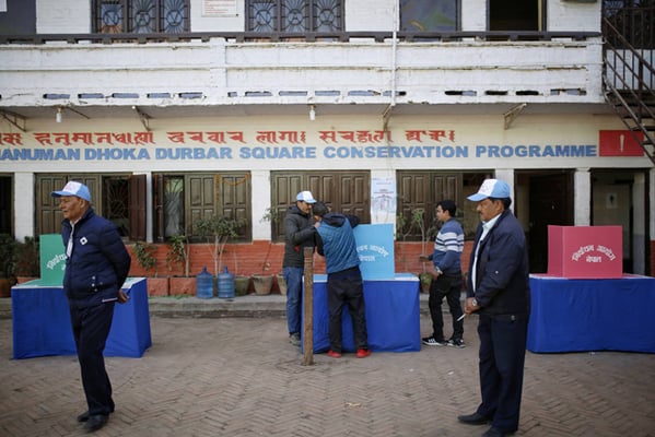 Election Commission officials prepare for the second phase of provincial and parliamentary election at Basantapur on Wednesday.