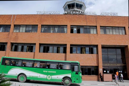 EASY RIDE: Sajha bus parked at Tribhuwan International Airport on Tuesday. The bus service at the airport has provided a cheaper alternative for travellers.