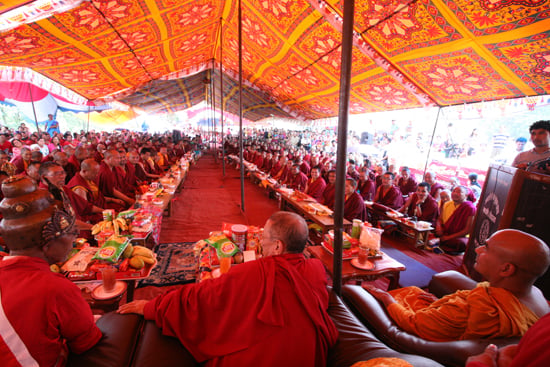 Buddhist monks attend a peace programme at Chyasikot on Wednesday.