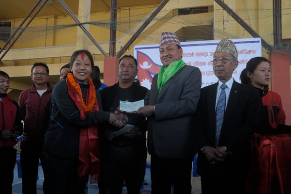 Nepal Judo Association felicitate Phupu Lhamu Khatri, who won the gold medal for Judo in South Asian Games 2016, at Rangasala on Tuesday.