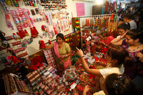 RETAIL THERAPY: Women shopping for Teej festival at a mall in Tripureshwor on Saturday.