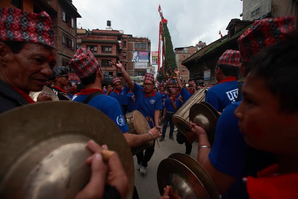 Crowds gather in Iti, Lalitpur on Tuesday to witness the pulling of the Rato Machindranath chariot to Jawalakhel, its final destination.
