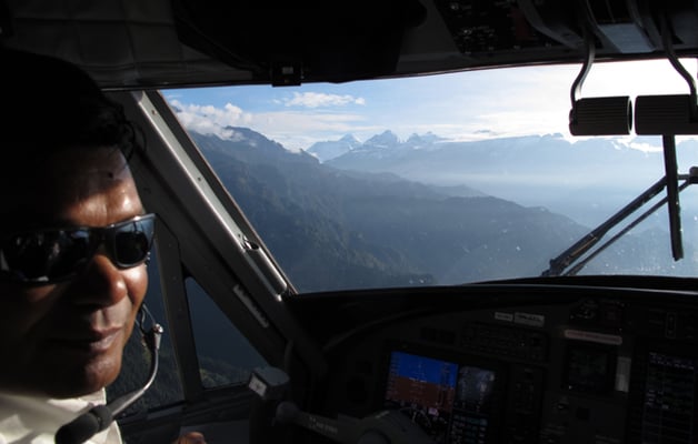 Capt Santosh Shah pilots a brand new DH6-400 Twin Otter of Tara Airlines into Lukla's Tenzing Hillary Airport on Friday morning with some of the season's first trekkers in the Everest region.