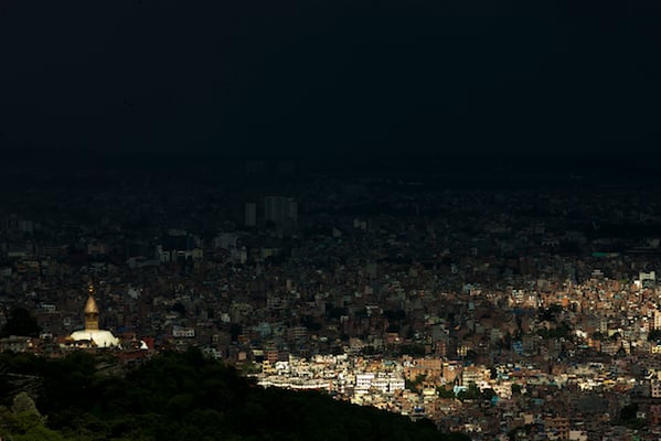 The stunning view of Swayambhunath as seen from Tergar Oselling Monastery, Halchowk on Sunday.