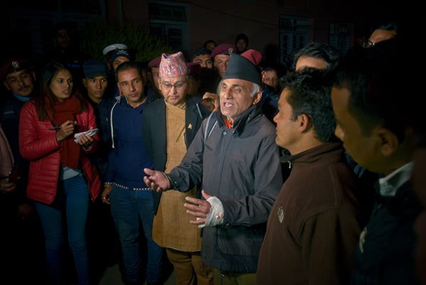 Activist Govinda KC talks to journalists on Wednesday night after being released by the Supreme Court on a general date. He was arrested on a Contempt of Court case after publicly branding Chief Justice Gopal Parajuli as 'corrupt'. The court has also sought citizenship and academic certificates of Parajuli to look into the allegations against him.