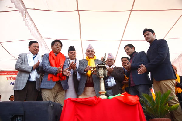 Prime Minister KP Sharma Oli inaugurates the 22nd general convention of All Nepal National Free Student Union at Bhrikutimandap on Thursday.