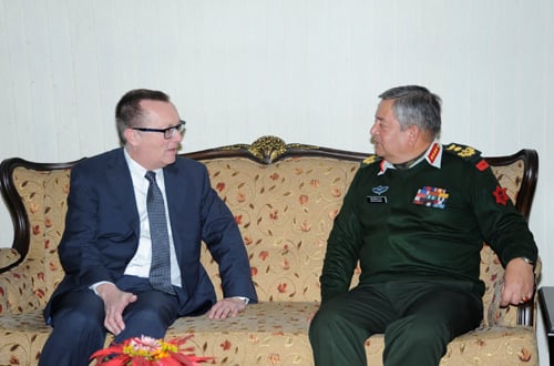 Chief of Nepal Army Gaurav Shumsher Rana (right) in a meeting with the United Nations Under-Secretary-General for Political Affairs Jeffrey Feltman on Tuesday.