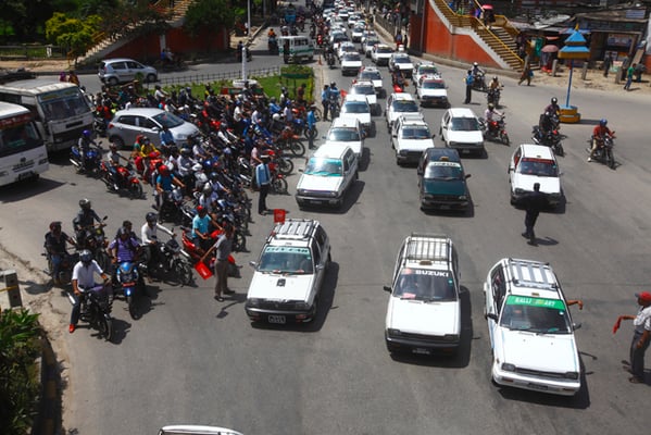 A rally organised by taxi drivers protesting the addition of new taxis brings the traffic to a halt at Sundhara on Wednesday.