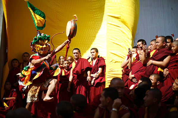 Buddhist monks perform the sacred Lama dance during the festival of The Tenth Day at Shechen monastery in Kathmandu on Thursday.