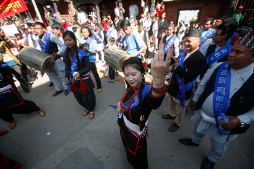 A young newari girl dances during Nhu Daya Bhintuna celebrations at Kirtipur on Thursday.