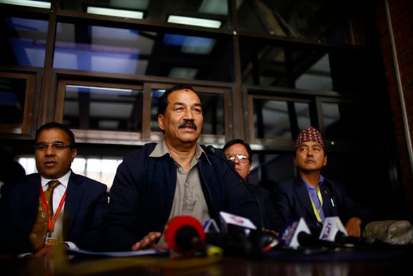 Deputy Prime Minister and Minister of Foreign Affairs Kamal Thapa meets with the press after completing his 10-day visit to the United States and the United Kingdom at Tribhuvan International Airport on Friday.