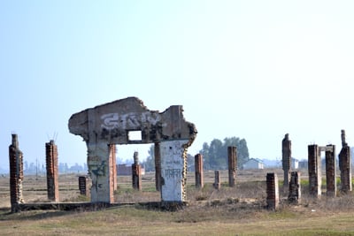 IN RUINS: The remains of a proposed warehouse one kilometre north of the Nepal-India border near Jamunaha.