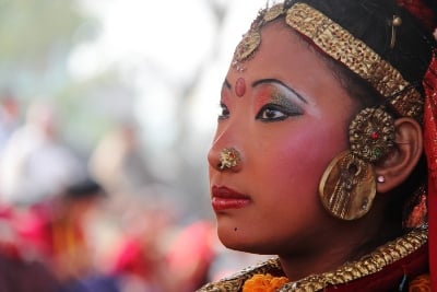 READY TO SHINE: A girl waits to perform a Maruni traditional dance during the first Mechinagar indigenous festival in Jhapa.