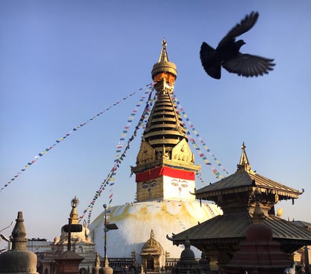 The Swayambhu stupa shimmers in the evening sun on Sunday, a shining symbol of Nepal's religious tolerance.