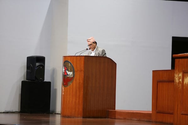 Finance Minister Krishna Bahadur Mahara presents this year's budget of Rs 1.278 trillion at the Parliament on Monday.