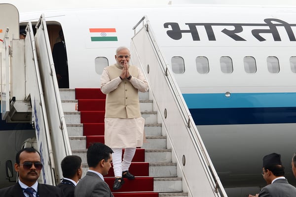 Indian Prime Minister Narendra Modi arrives in Kathmandu on Sunday.