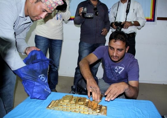 GLITTERING CATCH: Central Investigation Bureau (CIB) seized 35 kg gold biscuits from a truck that was heading towards Kathmandu from Khasa on Wednesday.
