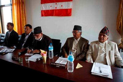 AT THE TABLE: Nepali Congress leaders attend central committee meeting at central office in Sanepa on Wednesday.