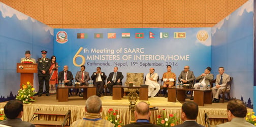 Prime Minister Sushil Koirala gives a speech during the 6th Meeting of SAARC Ministers and Secretaries of Interior/ Home & Immigration Authorities at the Hyatt Regency on Friday.