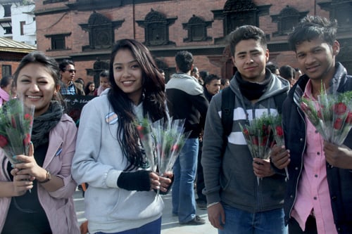 Youth participants of Karnali literacy campaign at an even held in Basantapur of Kathmandu on the occasion of Rose Day.