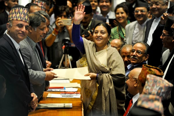 UML Vice President Bidya Devi Bhandari registers her candidacy for the position of President at the Legislature-Parliament house on Tuesday.
