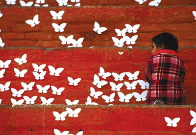 ACCESSIBLE ART: Street artist Milan Rai exhibits his white butterflies representing purity and transformation in Basantapur on Saturday.