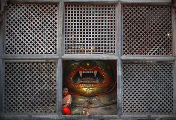 On the eve of Indra Jatra festival that begins this weekend in Kathmandu, Sweta Bhairab's idol was partially unveiled on Thursday. The idol will be entirely made public only during the festival.