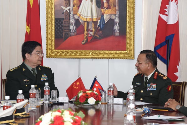 State Councilor and Minister of National Defence of China General Chang Wanquan pays a courtesy visit to Chief of Army Staff General Rajendra Chettri in Kathmandu on Friday.
