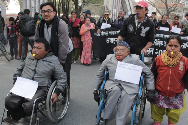 EQUAL RIGHTS: Members of the National Federation of the Disabled at a rally protesting to guarantee their rights.