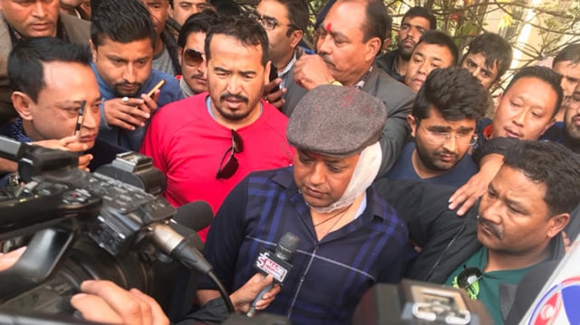 Nepali Congress candidate for Kathmandu-4 Gagan Thapa and 10 others were injured after an improvised explosive device went off in Budhanilkantha on Monday.