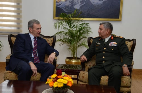 Chief of Army Staff (CoAS) Gaurav Shamsher in a meeting with British Armed Force's Chief of Defense General Staff Sir Nicholas Houghton at Nepal Army headquarters on Tuesday.