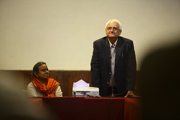 Chairman of Film South Asia Kanak Mani Dixit with director Mitu Verma at a press conference at Yala Maya Kendra on Tuesday. The festival runs from 19-22 November.