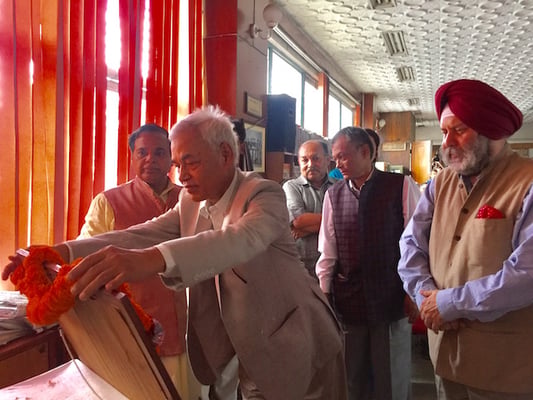 Nepali Congress leader Pradip Giri and Indian Ambassador Manjeev Singh Puri at a function in Kathmandu Monday to mark Gandhi Jayanti.
