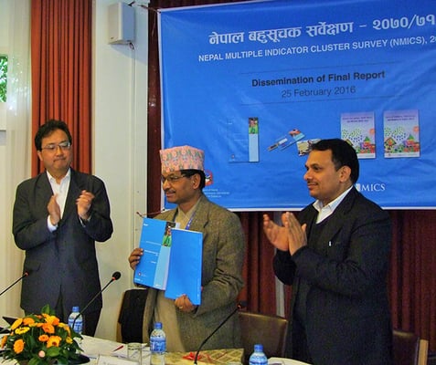 Suresh Man Shrestha, secretary of National Planning Commission launches the final report of Nepal Multiple Indicator Cluster Survey 2014 at Summit Hotel, Kupondole on Thursday.