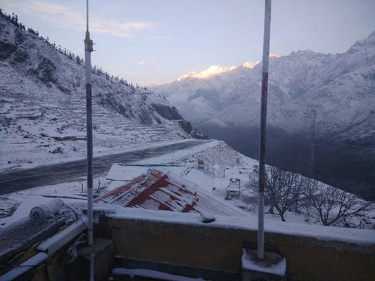 Snow-covered Jufal airfield in Dolpo on Wednesday morning as the first winter westerly front brought precipitation across Nepal.