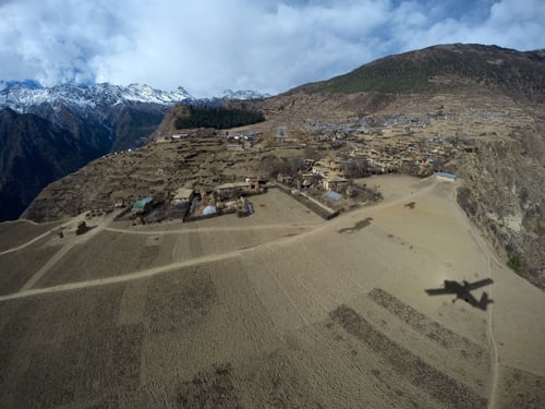 Aerial view of Simikot, Humla from a Tara Air Twin Otter.