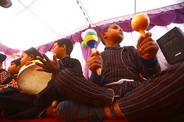 Children perform during the building inauguration ceremony organised by the Disabled Service Association at Bungamati on Friday.