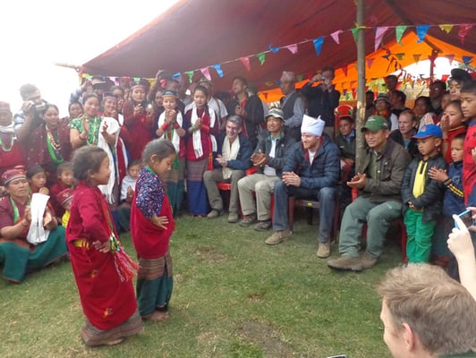 Britain's Prince Harry attends a cultural program in Leurani of Lamjung district on Monday. He stayed as a guest in the house of Mangali Tamang, a widow of a former World War II Gurkha soldier.