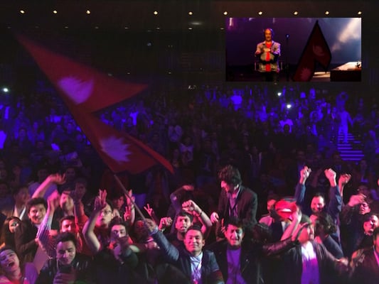A photograph of the audience in Auckland at a concert by Nepathya taken by lead singer Amrit Gurung (inset) on Friday during the band's first concert in New Zealand.