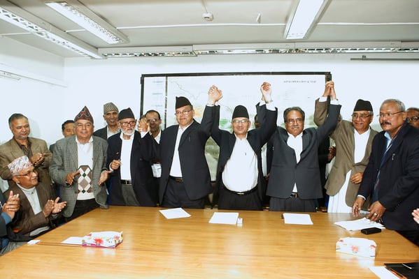 WE CAN: Leaders of the four major parties agreed on amending the constitution in order to swear in CJ Khil Raj Regmi to lead the electoral government.