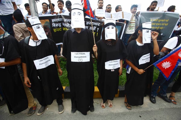 Youth stage a demonstration in Kathmandu on Saturday to exert pressure on the government to address the demands raised by activist Govinda KC, who has been on a hunger strike for one week. KC has demanded reforms in the medical education sector and the impeachment of the CIAA Chief Lokman Singh Karki.