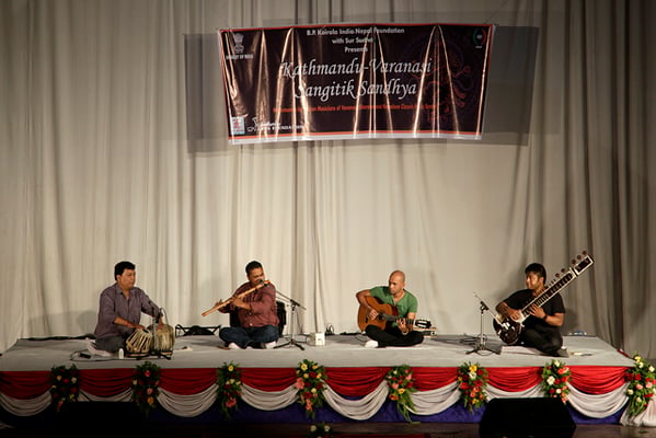 Famous Nepali instrumental band Sur Sudha performs during Kathmandu-Varanasi Sangitik Sandhya organised by B.P. Koirala India-Nepal Foundation at Army Officer Club on Saturday.