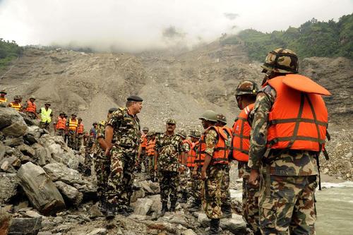 Chief of Army Staff General Gaurav Shumsher Rana observe the Sun Koshi landslide site on Thursday.
