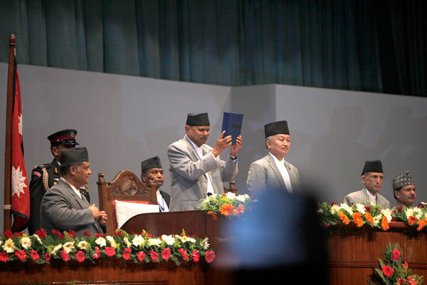 President Ram Baran Yadav declares promulgation of Nepal's new constitution endorsed by Constituent Assembly amidst a special ceremony on Sunday evening.