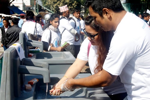 Participants attend an event organised by UNICEF on the occasion of Global Handwashing Day on Wednesday at Jawalakhel.