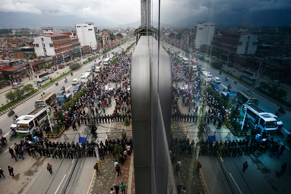People participate in a rally in Kathmandu on Saturday to support Dr. Govinda KC's fast-unto-death which has reached 20 days.
